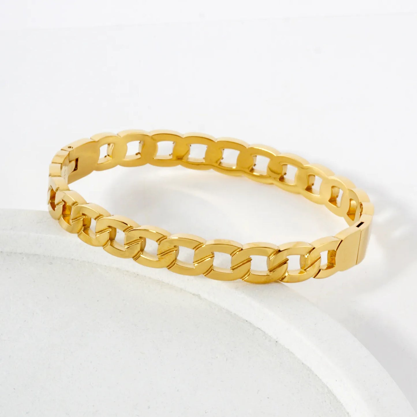 7mm Wide Cuban Link Chain Stainless-Steel Hinged Bangle Bracelet