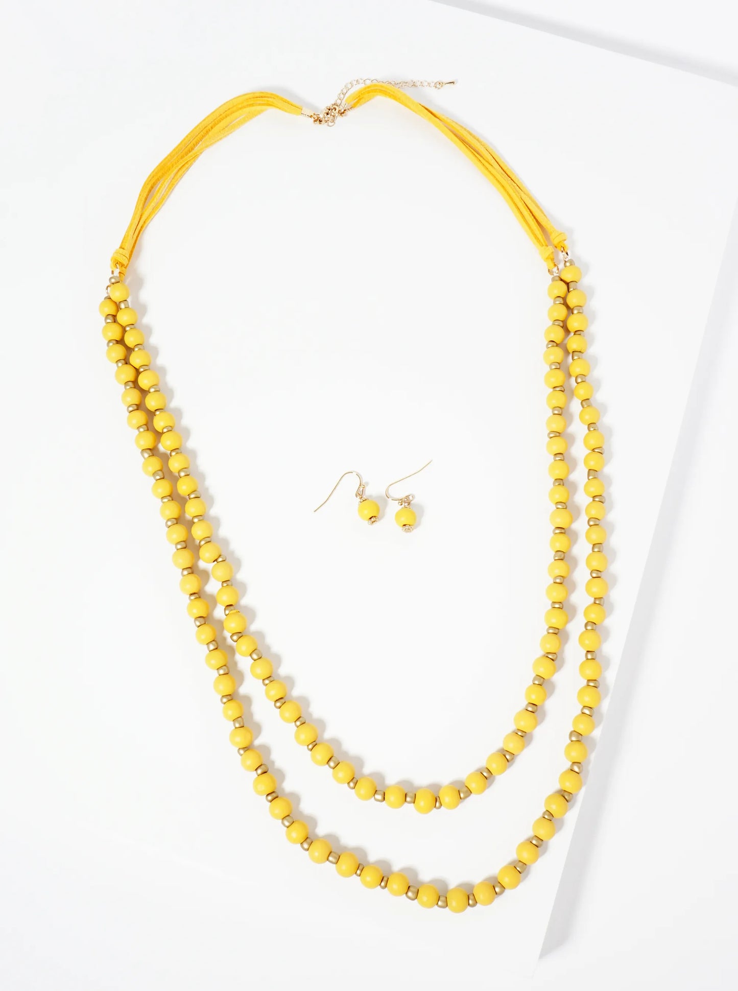 7mm Wood Beaded Layered Long Necklace Set-with-Earrings
