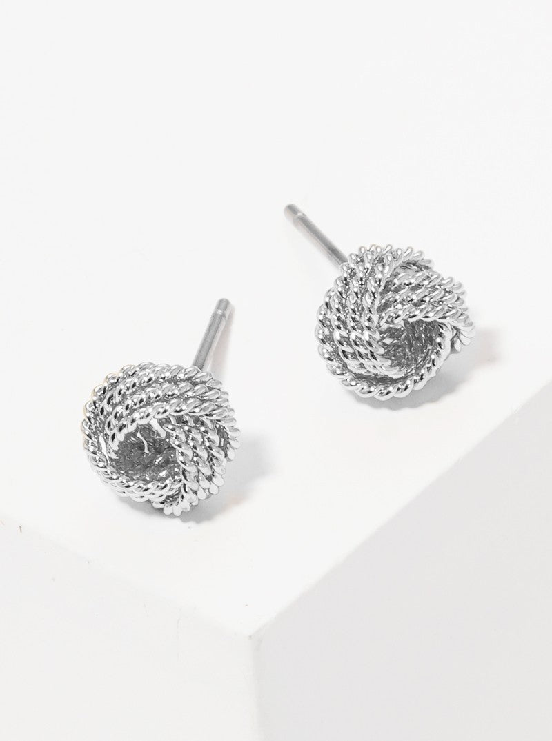 8mm Brass Alloy Cast Textured Love Knot Post Stud Earrings