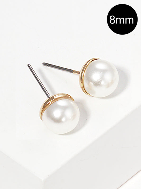 8mm Glass Pearl Post Stud Earrings