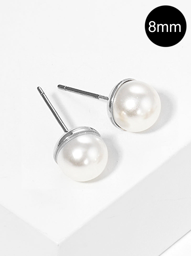 8mm Glass Pearl Post Stud Earrings