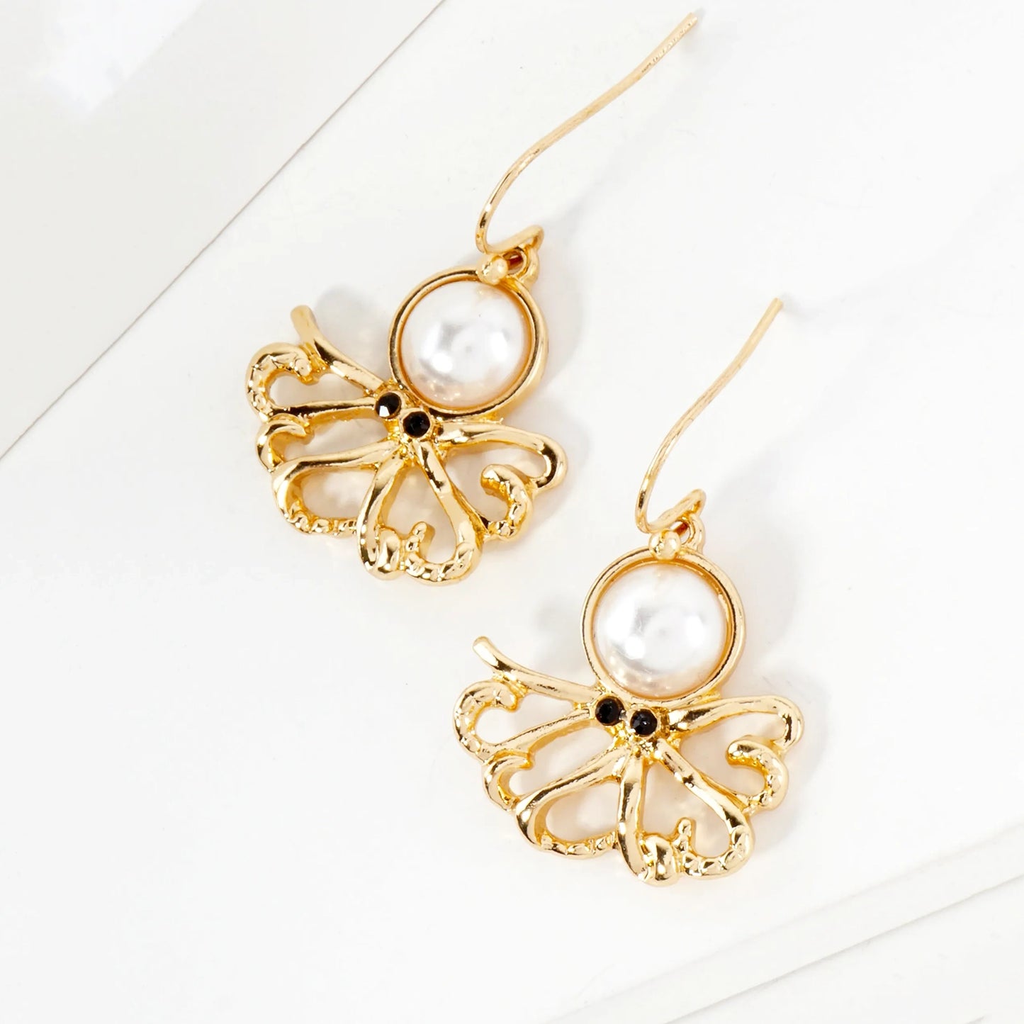 8mm Pearl Octopus Design Sea-Life Dangle Earrings