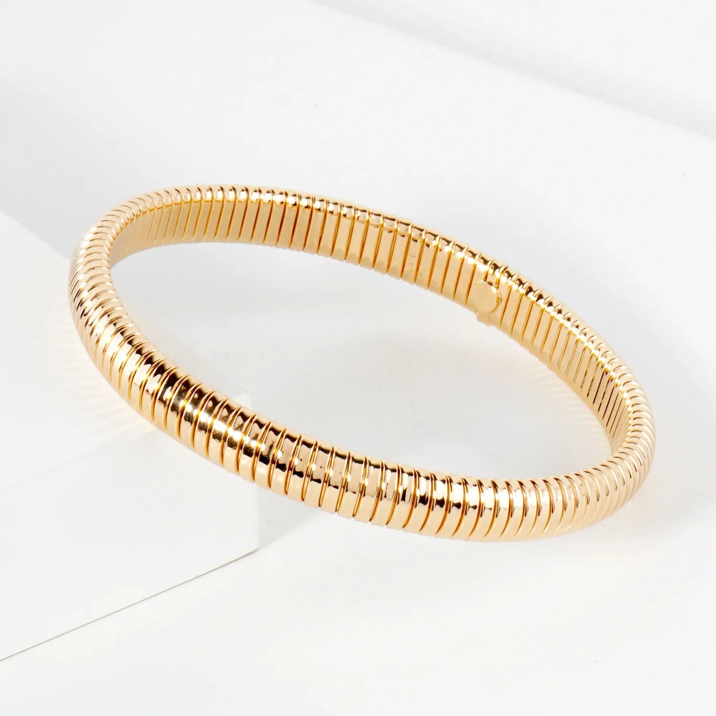 8mm Polished Metal Coil Omega Chain Bangle Bracelet