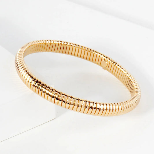 8mm Polished Metal Coil Omega Chain Bangle Bracelet