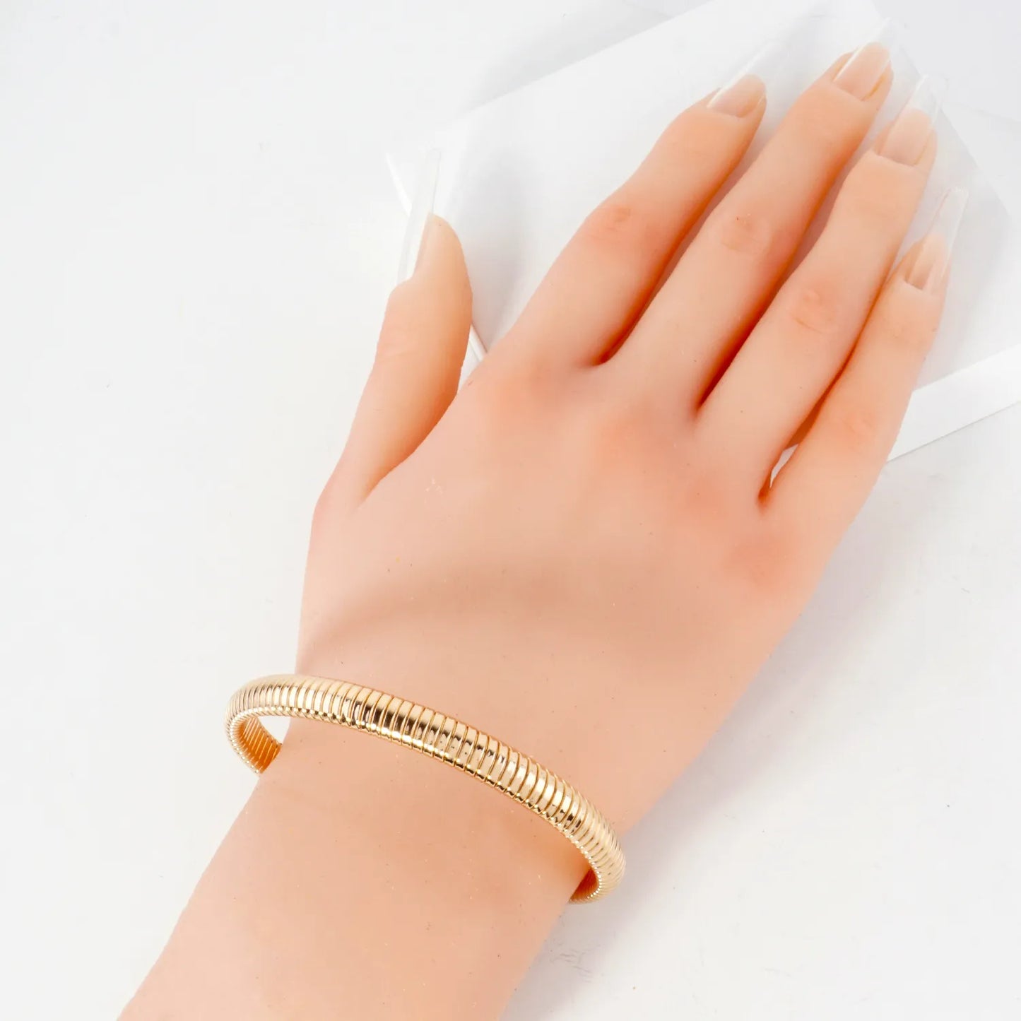 8mm Polished Metal Coil Omega Chain Bangle Bracelet