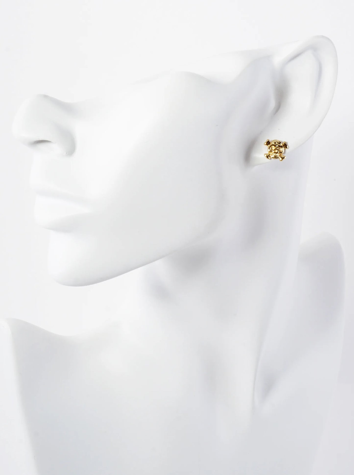 8mm Skull Pirate Symbol 18K-Gold-Dipped Polished Brass Stud Earrings