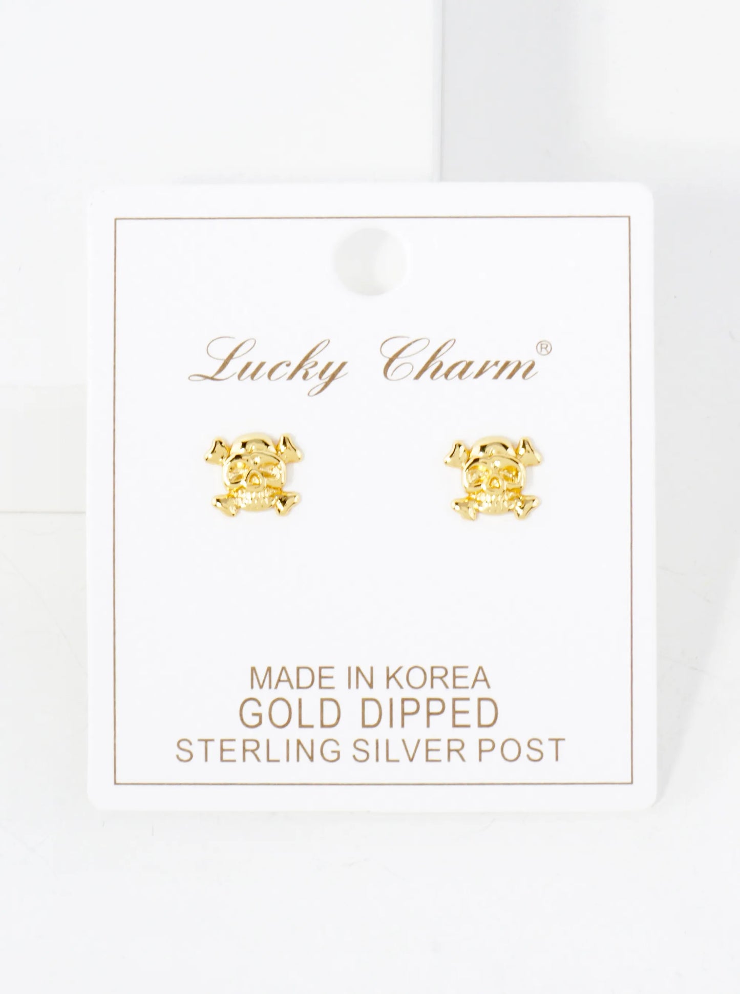8mm Skull Pirate Symbol 18K-Gold-Dipped Polished Brass Stud Earrings