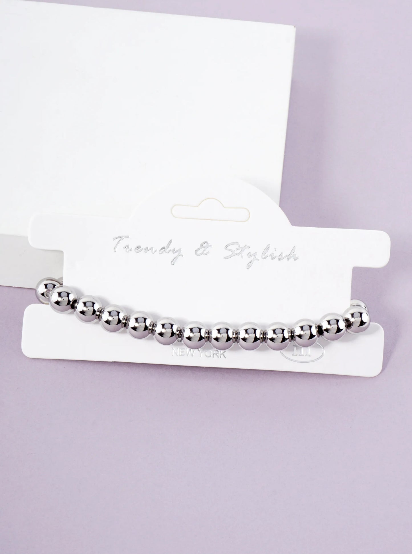 8mm Stainless-Steel Ball-Beaded Stretch Bracelet