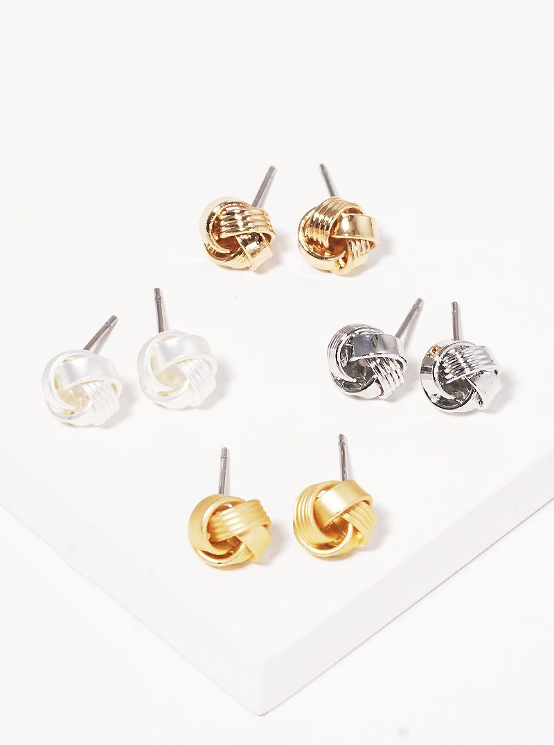 8mm Textured Metal Love Knot Dainty Post Stud Earrings