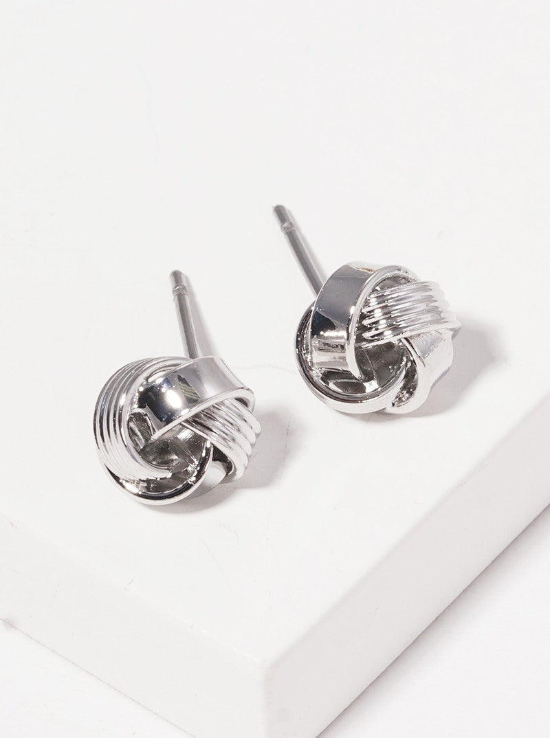 8mm Textured Metal Love Knot Dainty Post Stud Earrings