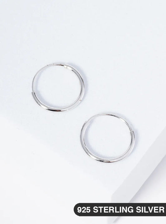 925 Sterling Silver 12mm Lightweight Endless Hoop Earrings