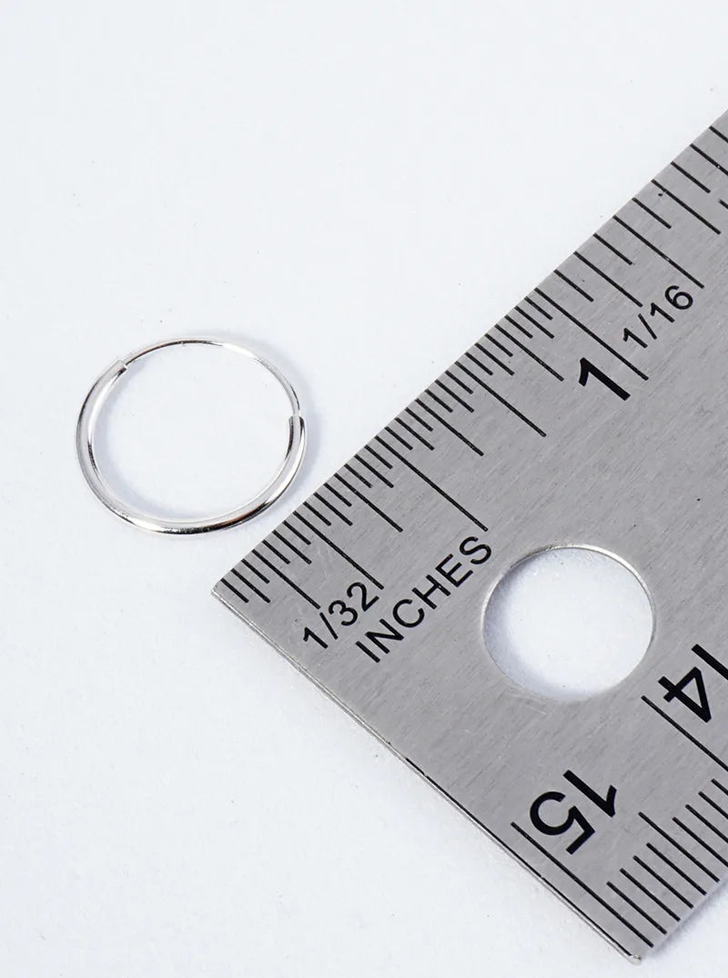925 Sterling Silver 12mm Lightweight Endless Hoop Earrings