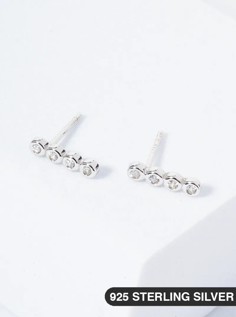 925 Sterling Silver 9mm 4 Round Bezel CZ Delicate Stud Earrings