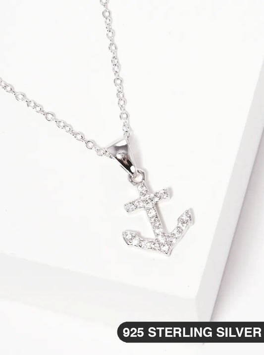 925 Sterling Silver CZ Nautical Anchor Pendant Delicate Necklace