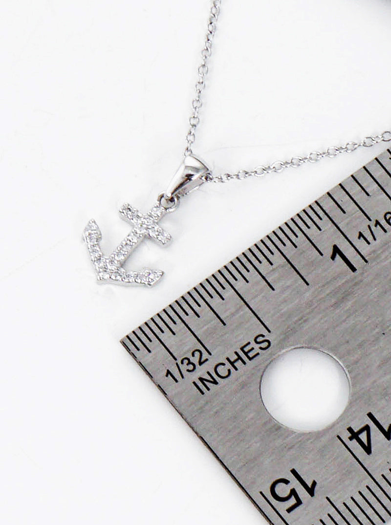 925 Sterling Silver CZ Nautical Anchor Pendant Delicate Necklace