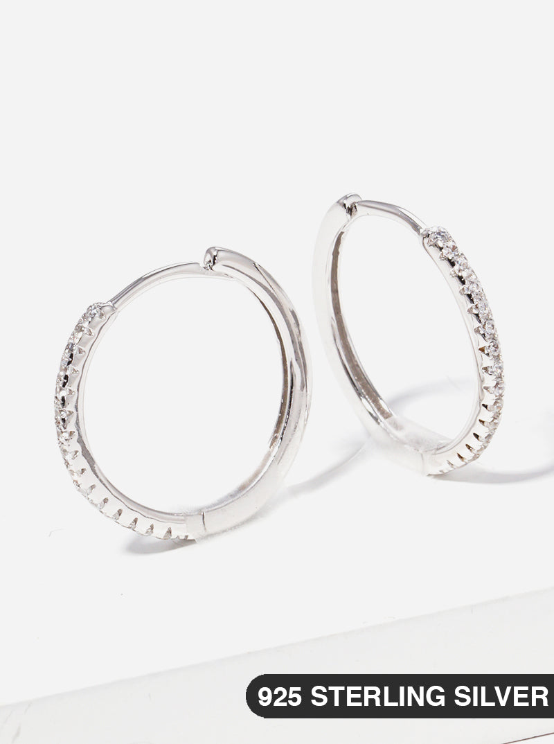 925 Sterling Silver CZ Pave 15mm Hoop Earrings