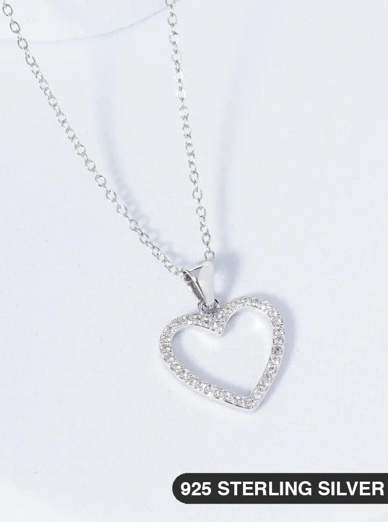 925 Sterling Silver CZ Pave Heart Pendant Delicate Necklace