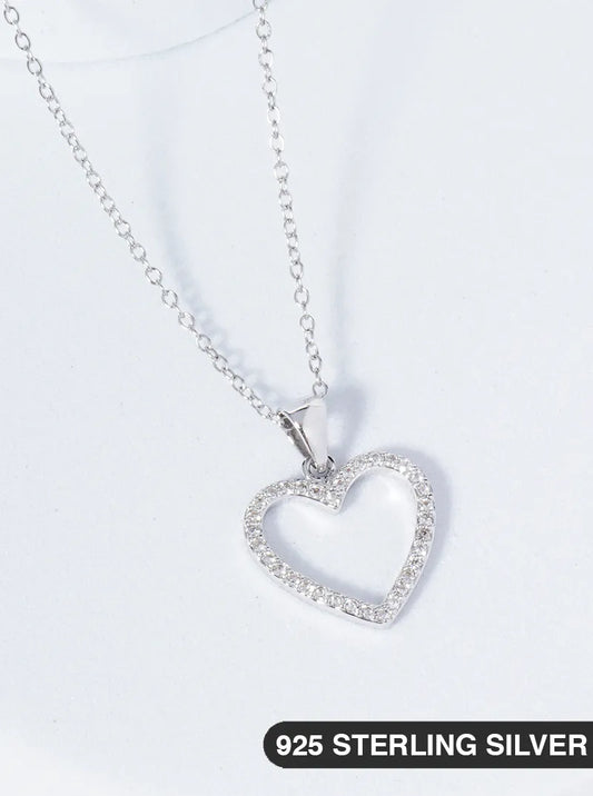 925 Sterling Silver CZ Pave Heart Pendant Delicate Necklace