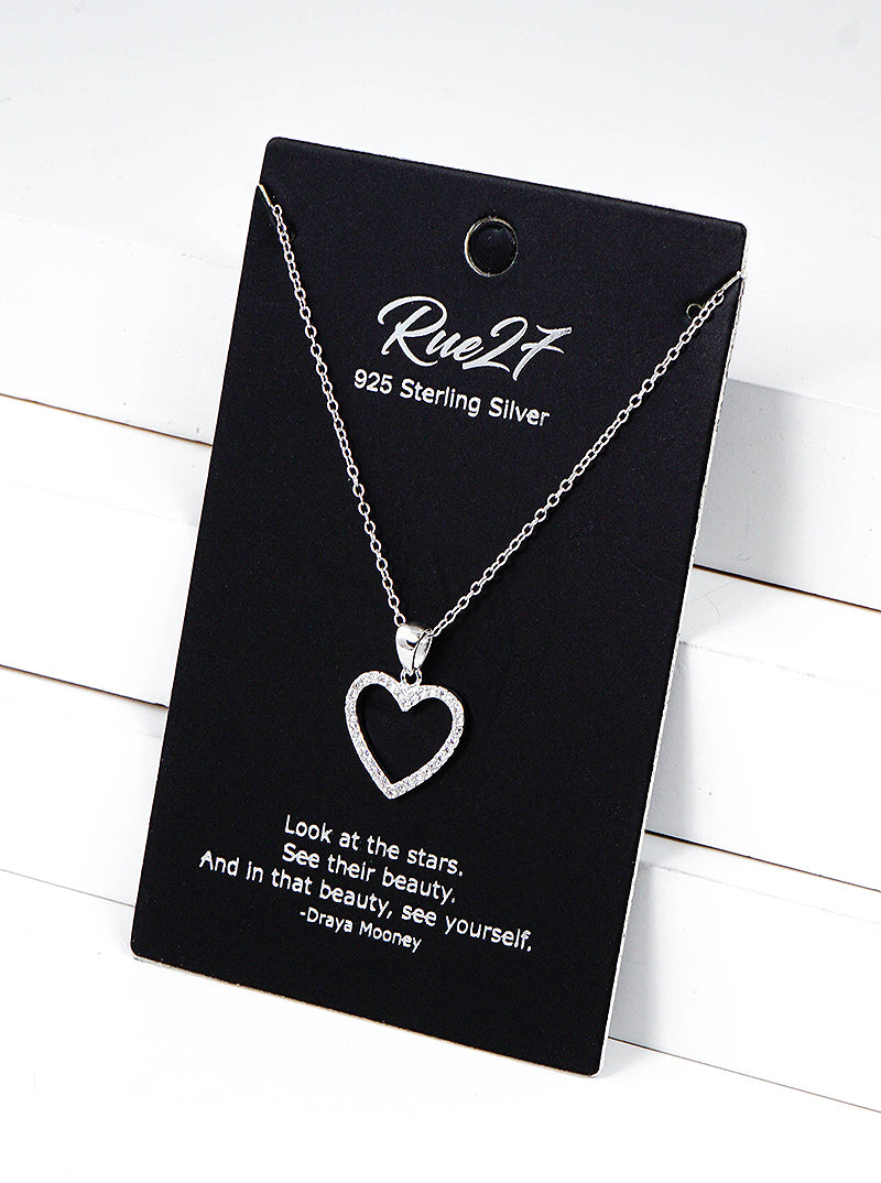 925 Sterling Silver CZ Pave Heart Pendant Delicate Necklace