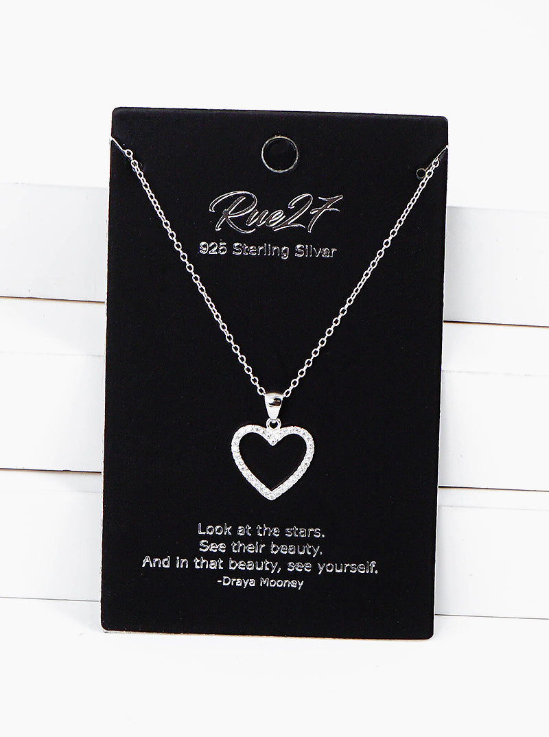 925 Sterling Silver CZ Pave Heart Pendant Delicate Necklace
