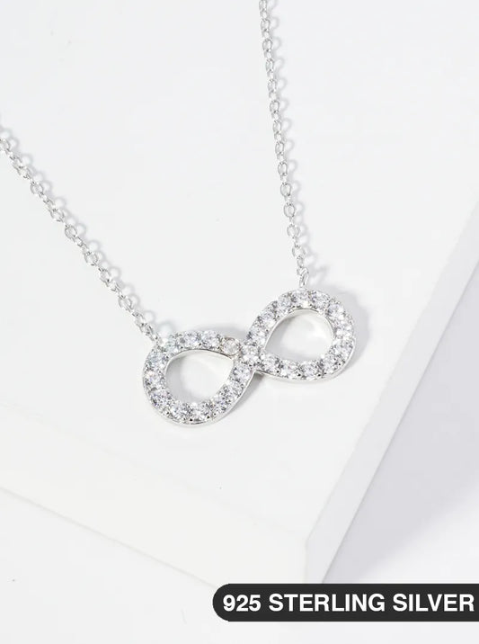 925 Sterling Silver CZ Pave Infinity Pendant Delicate Necklace