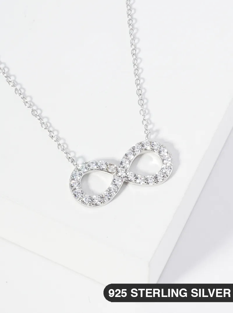 925 Sterling Silver CZ Pave Infinity Pendant Delicate Necklace