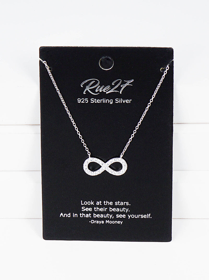 925 Sterling Silver CZ Pave Infinity Pendant Delicate Necklace