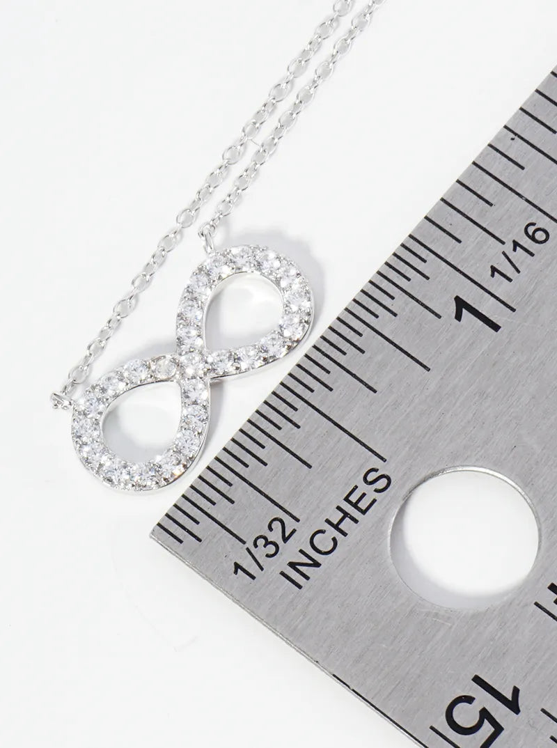 925 Sterling Silver CZ Pave Infinity Pendant Delicate Necklace