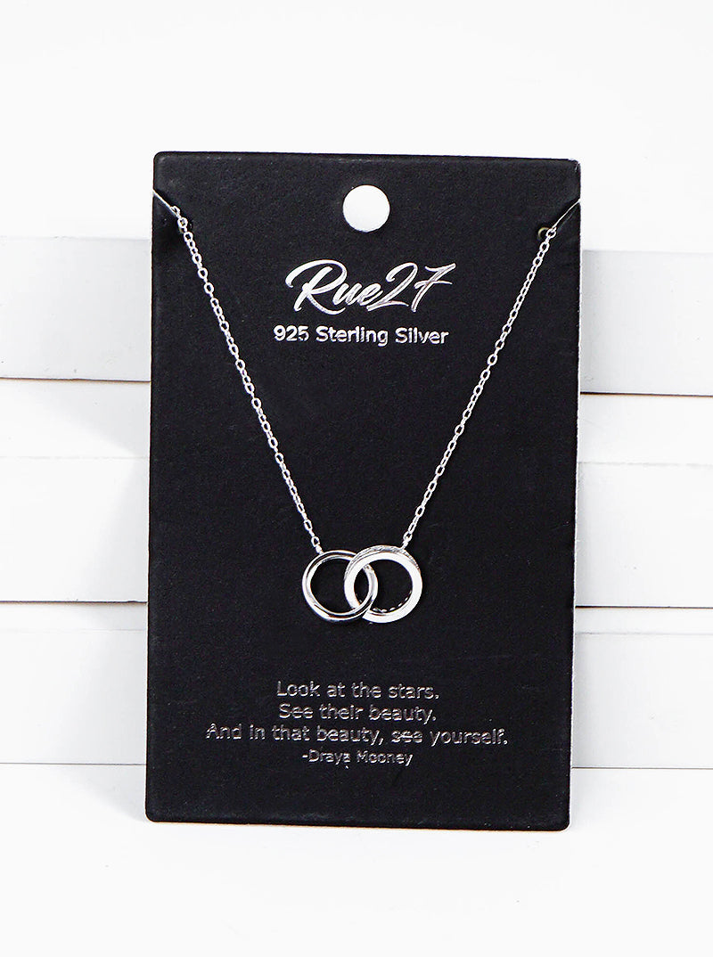 925 Sterling Silver CZ Pave Interlocking Double Circles Pendant Delicate Necklace