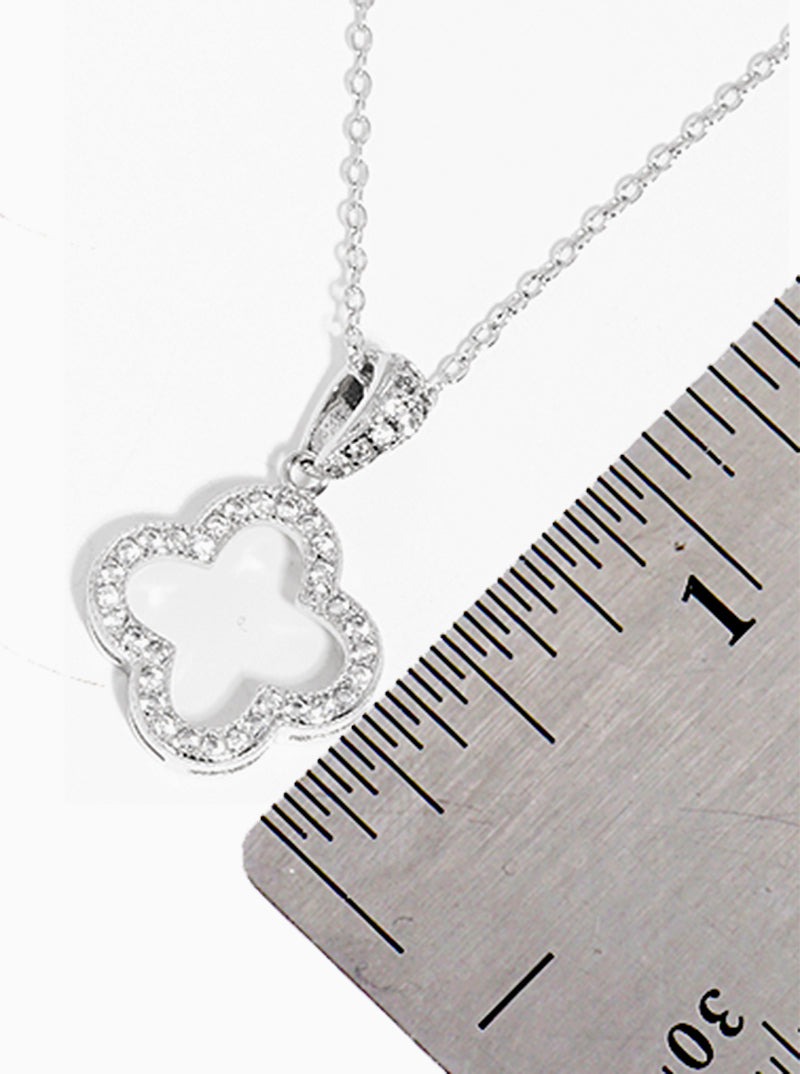 925 Sterling Silver CZ Pave Quatrefoil Pendant Delicate Necklace