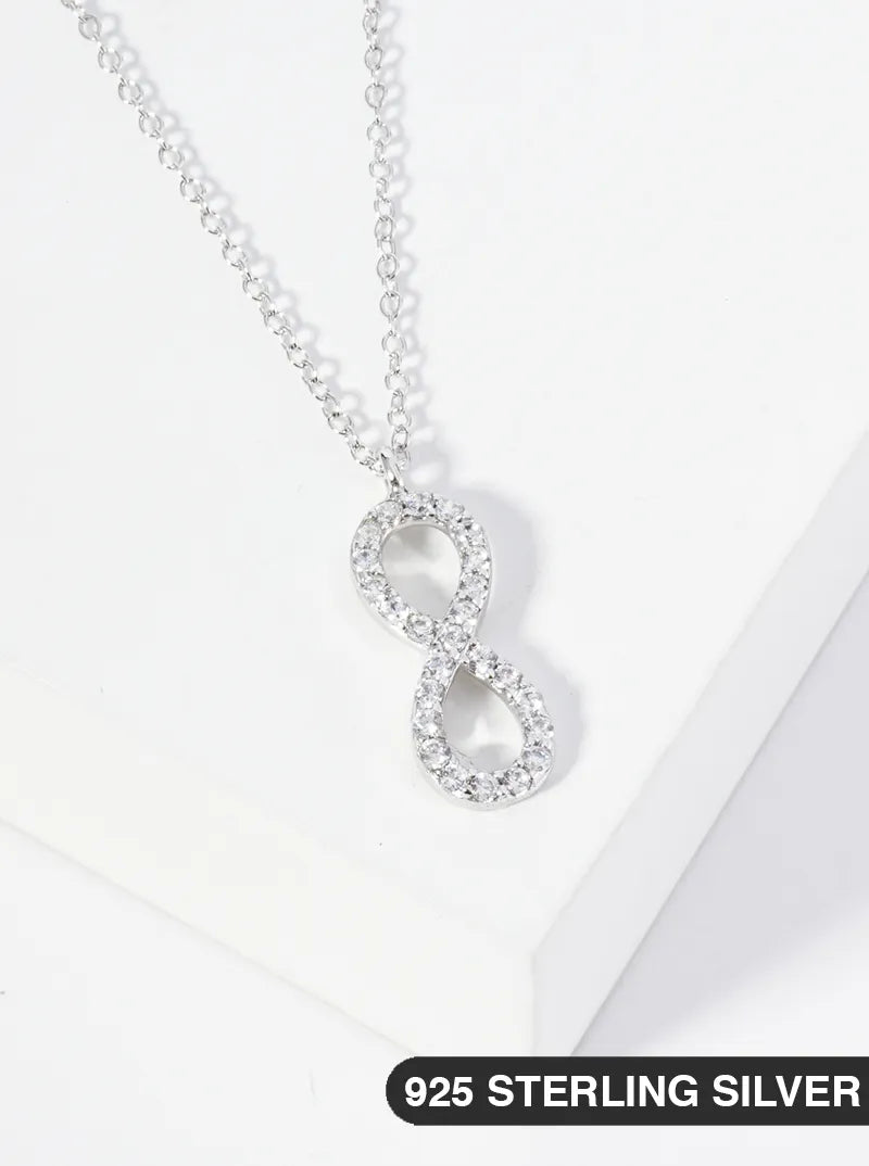 925 Sterling Silver CZ Pave Vertical Infinity Pendant Delicate Necklace