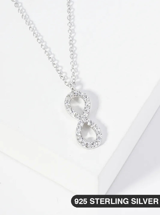 925 Sterling Silver CZ Pave Vertical Infinity Pendant Delicate Necklace