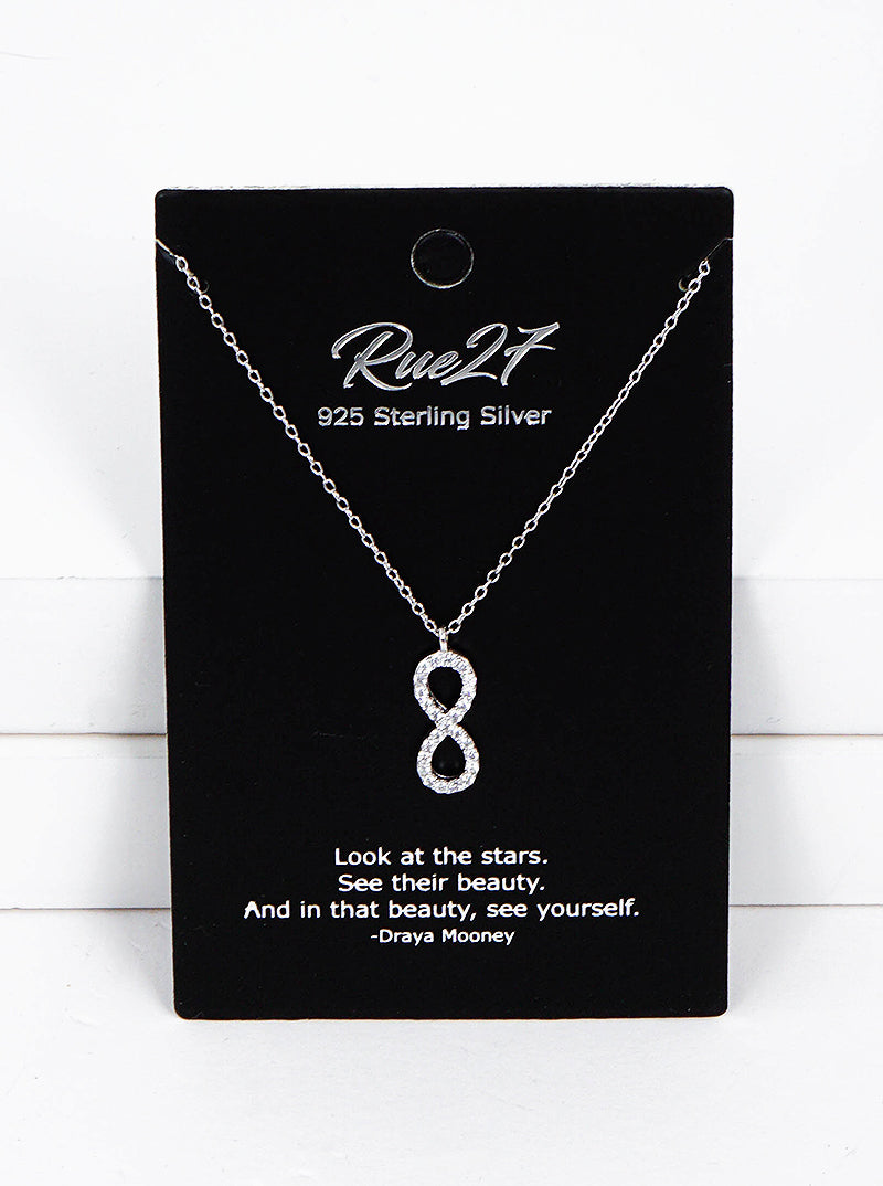 925 Sterling Silver CZ Pave Vertical Infinity Pendant Delicate Necklace