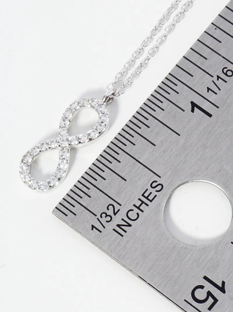 925 Sterling Silver CZ Pave Vertical Infinity Pendant Delicate Necklace