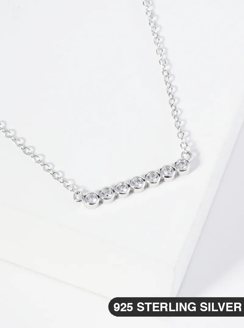 925 Sterling Silver CZ Round Bezel Pendant Delicate Necklace