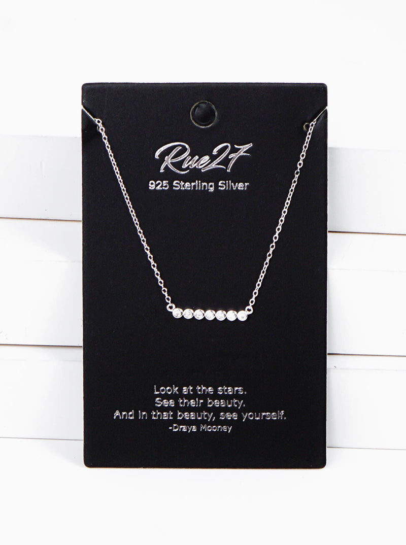 925 Sterling Silver CZ Round Bezel Pendant Delicate Necklace