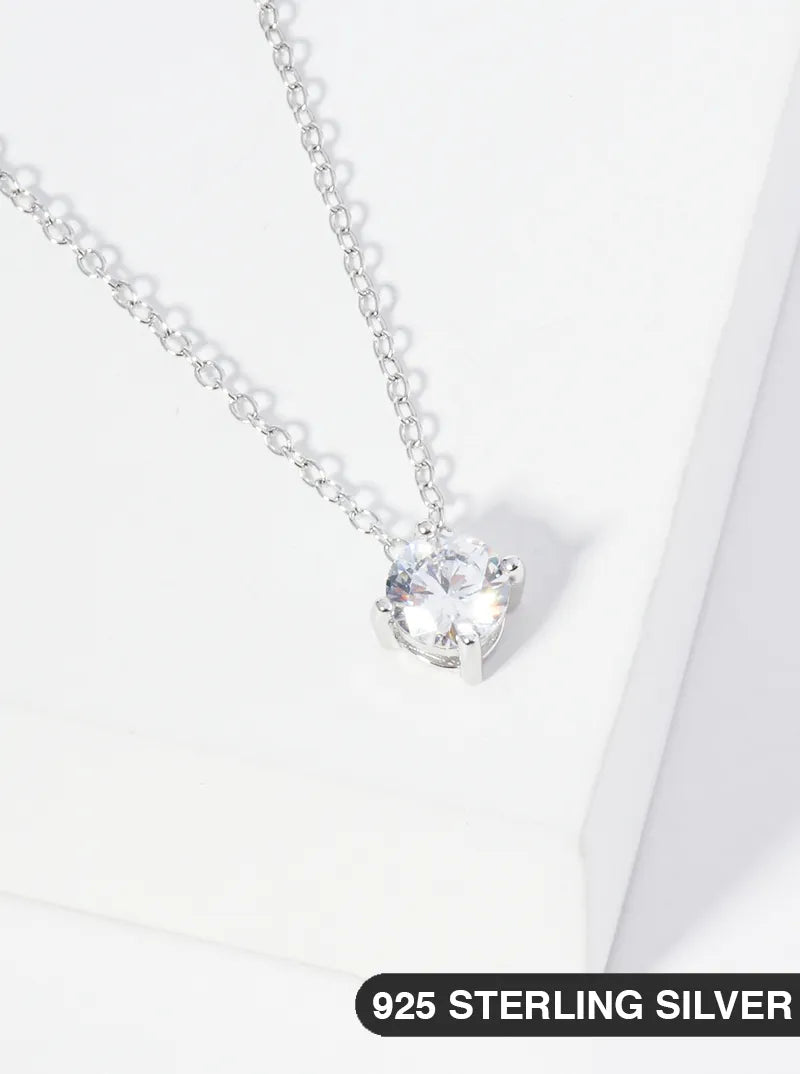 925 Sterling Silver CZ Stone Pendant Delicate Necklace