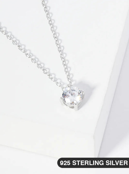 925 Sterling Silver CZ Stone Pendant Delicate Necklace