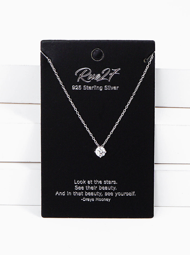 925 Sterling Silver CZ Stone Pendant Delicate Necklace