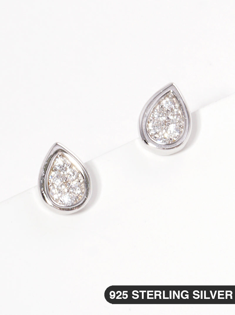 925 Sterling Silver CZ Teardrop Delicate Stud Earrings