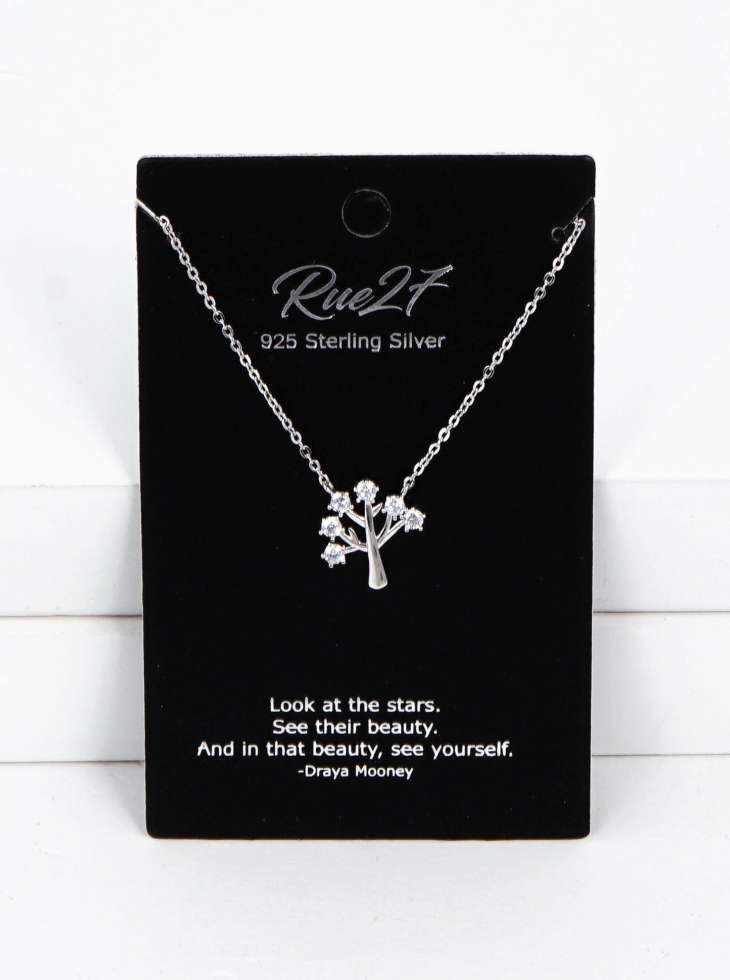 925 Sterling Silver CZ Tree Of Life Pendant Delicate Necklace