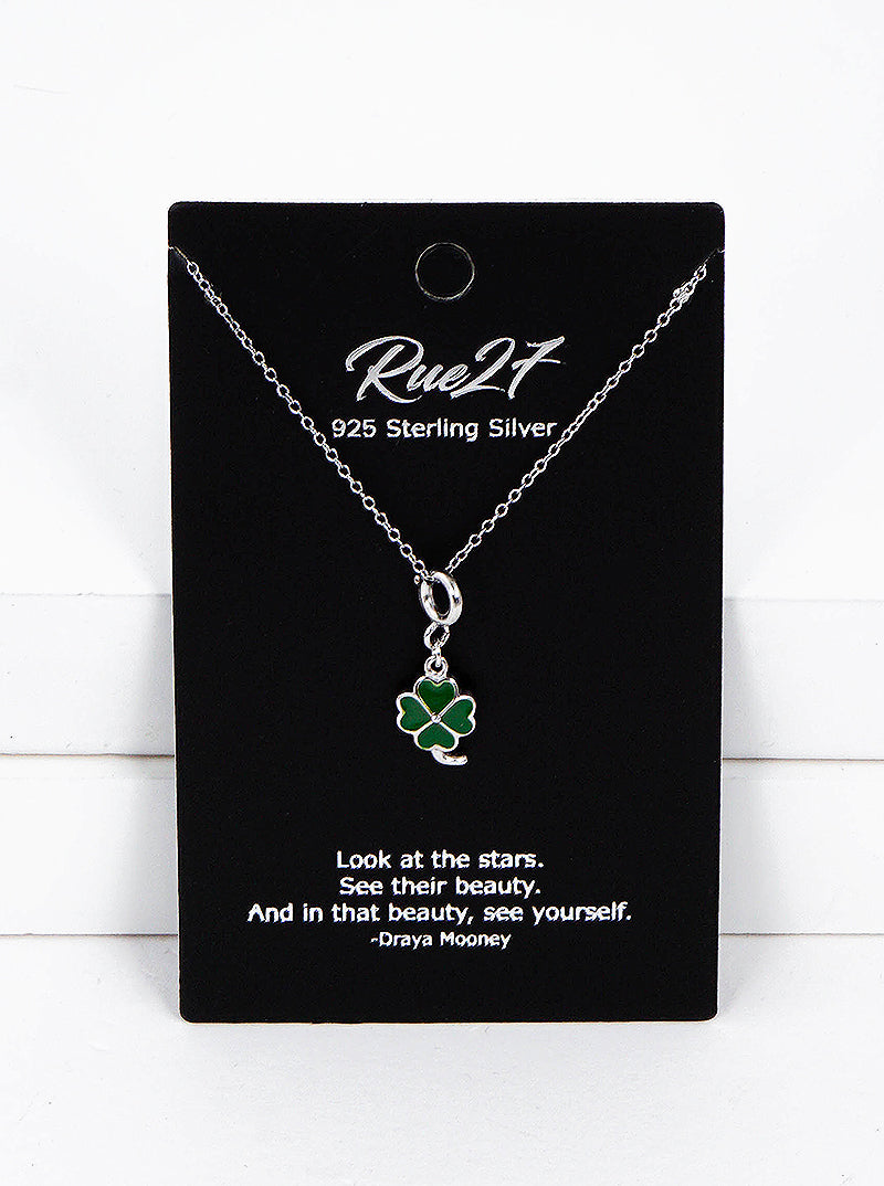 925 Sterling Silver Enamel Clover Pendant Necklace