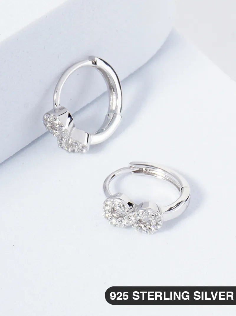 925 Sterling Silver Pave Set Cubic Zirconia Infinity 10mm Huggie Hoop Earrings