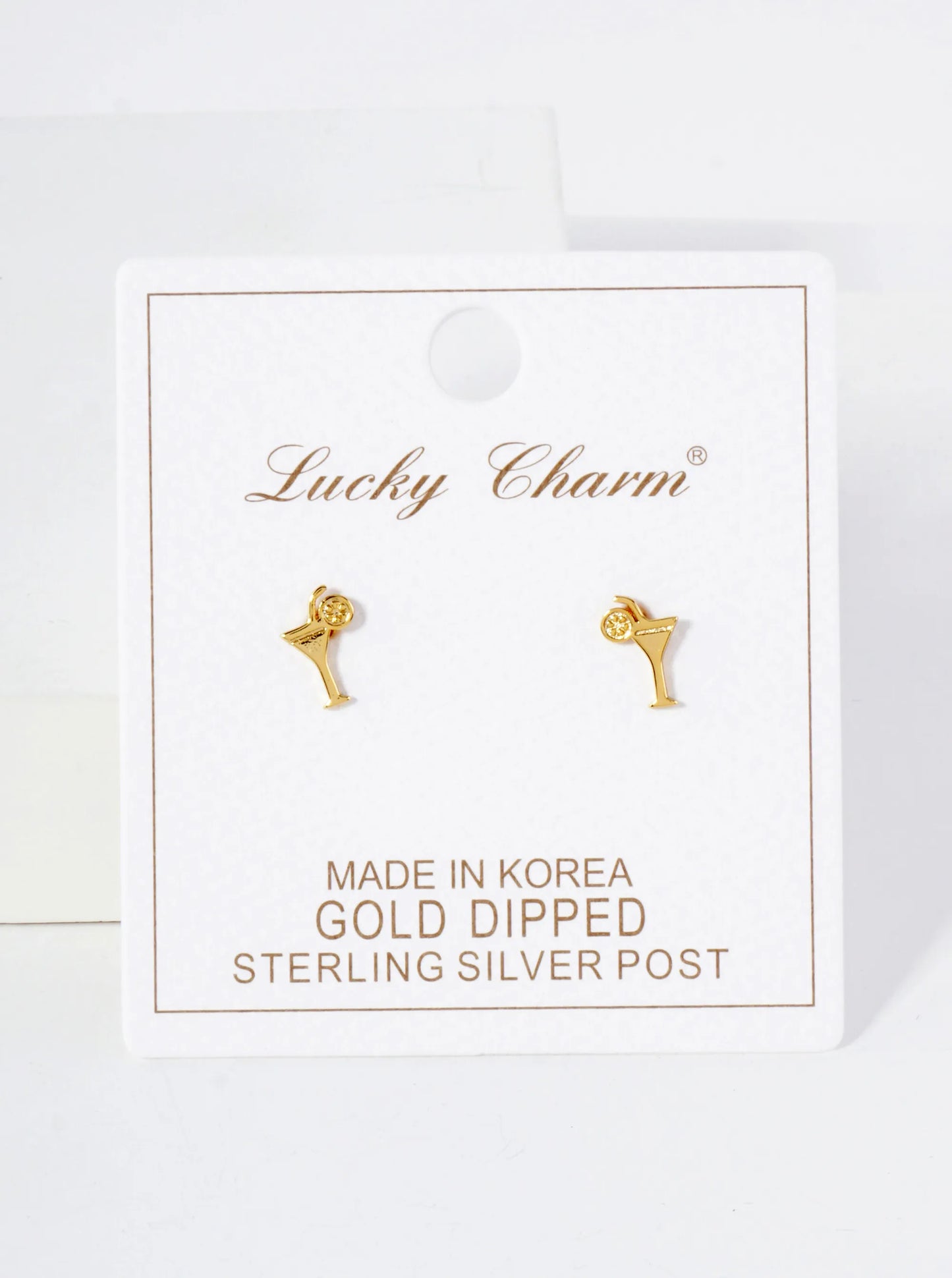 9mm Dainty Martini 18K-Gold-Dipped Brass Stud Earrings