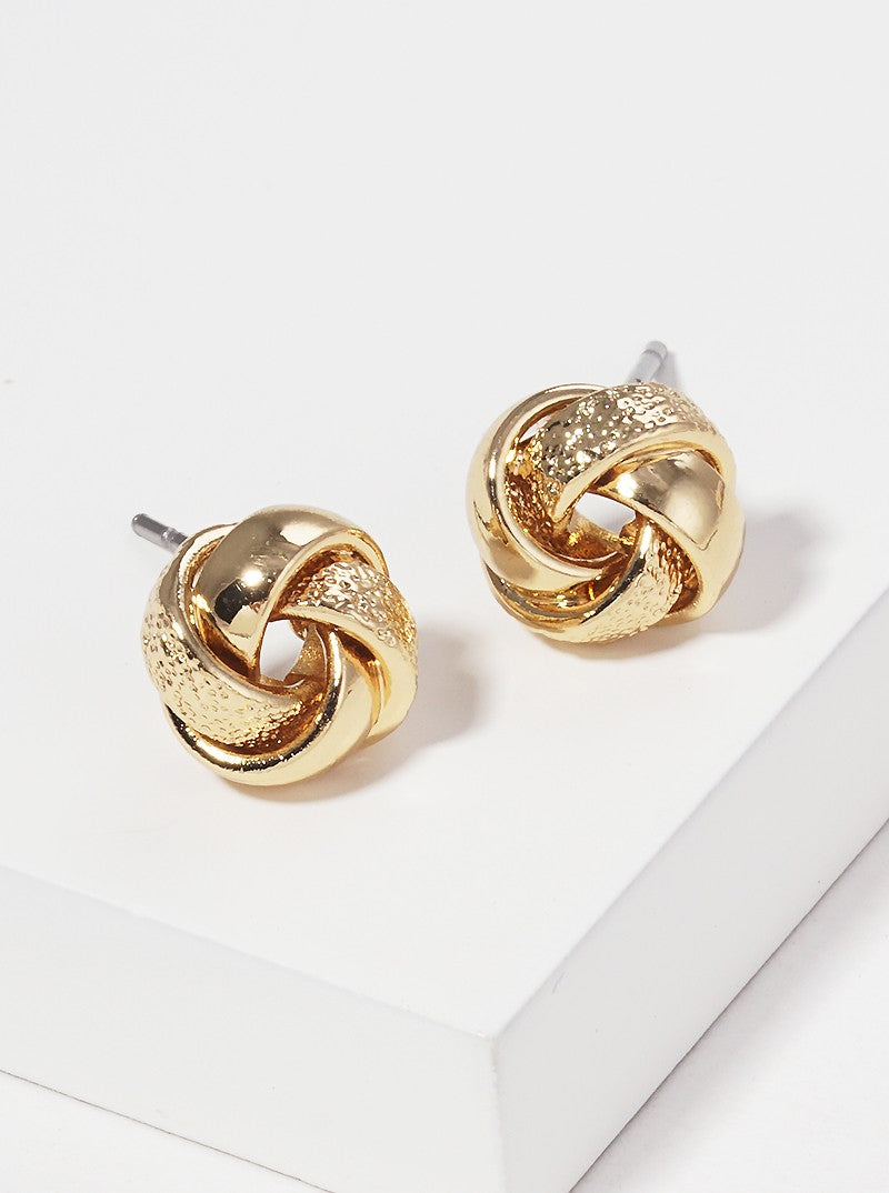 9mm Metal Textured Love Knot Post Stud Earrings