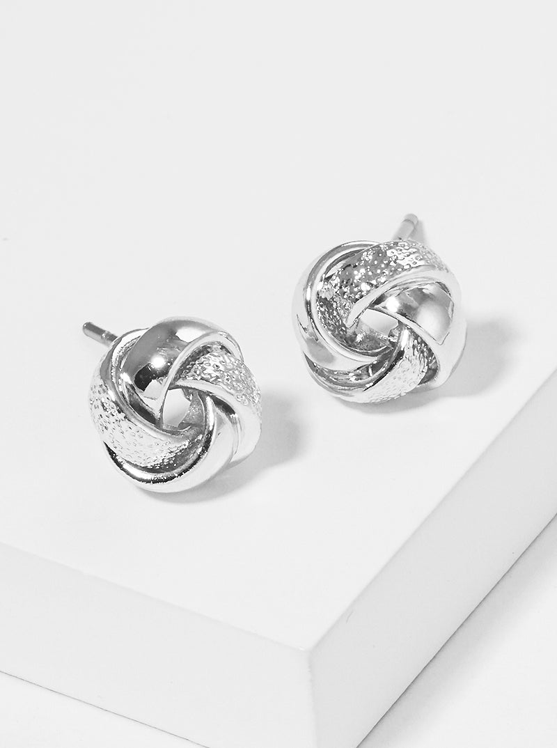 9mm Metal Textured Love Knot Post Stud Earrings