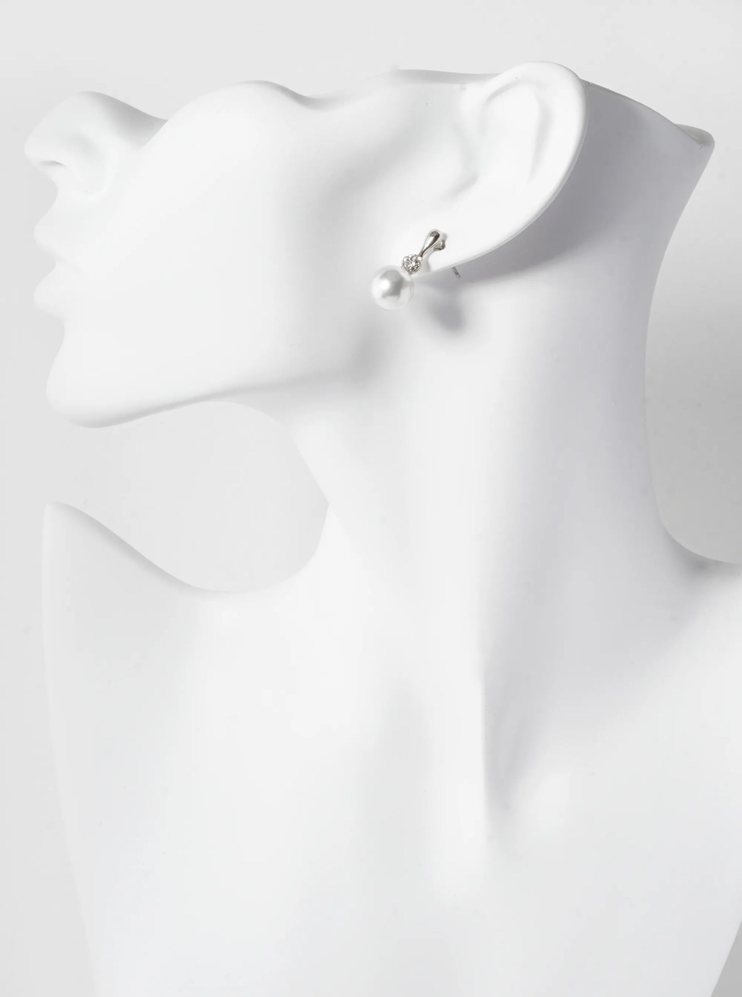 9mm Pearl Drop 21mm Crystal Pave Stud Earrings