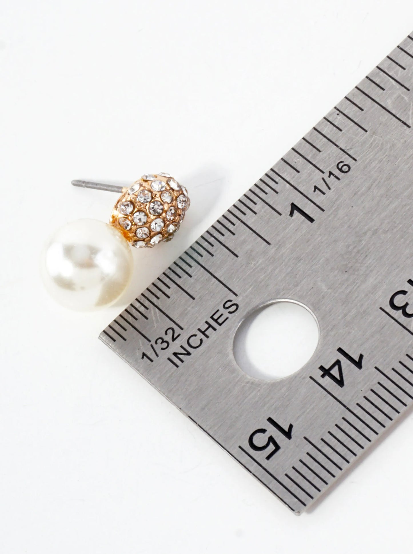 9mm Pearl Drop Crystal-Pave Oval Stud Earrings