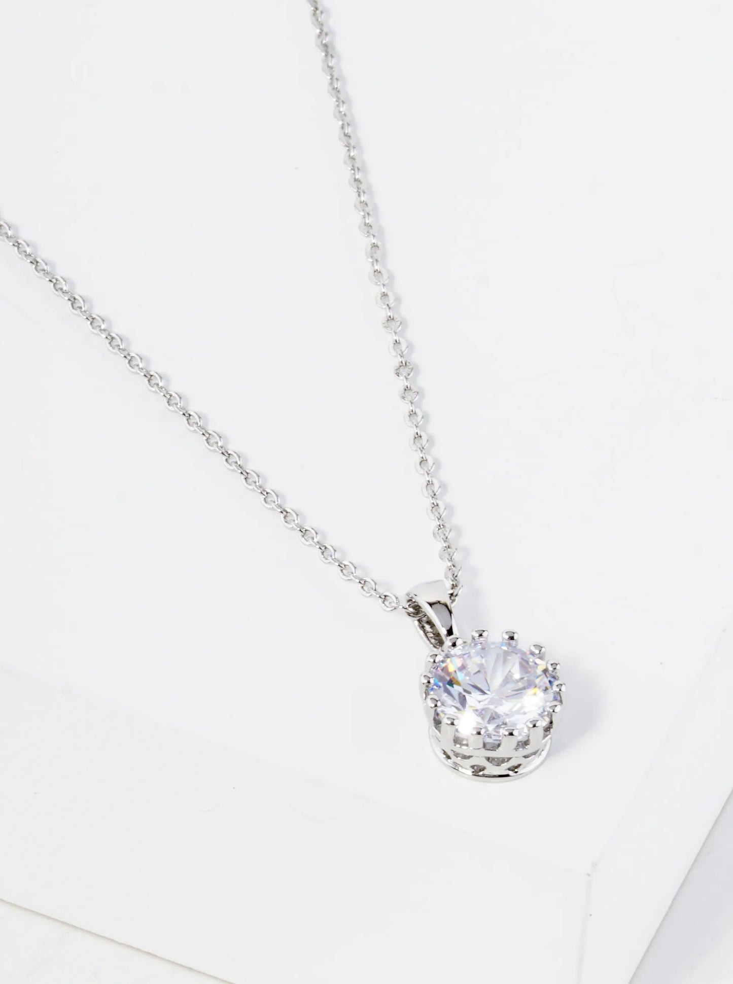 9mm Round Cubic Zirconia Prong Pendant Necklace