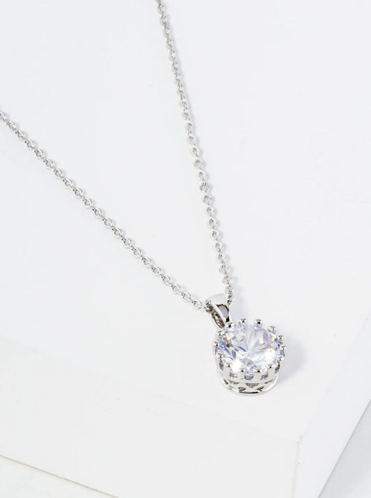 9mm Round Cubic Zirconia Prong Pendant Necklace